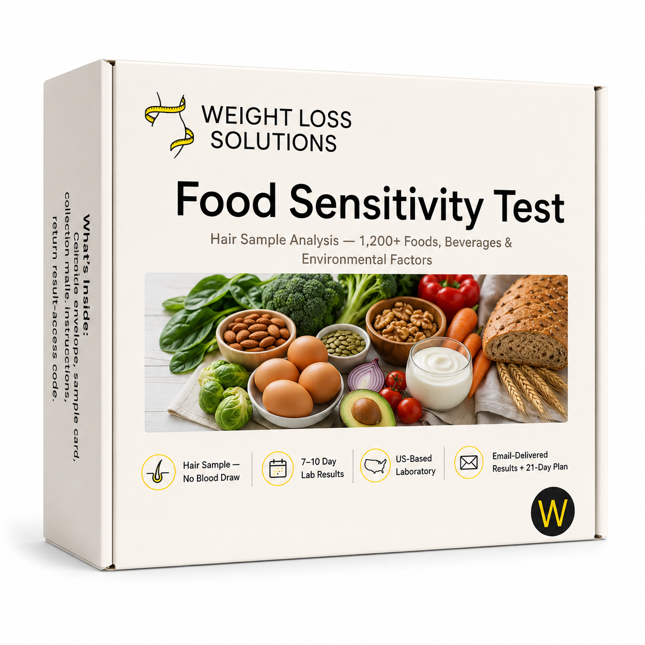 WLS Food Sensitivity Test kit — at-home hair-sample analysis with the 80+ page personalized report and 21-day plan
